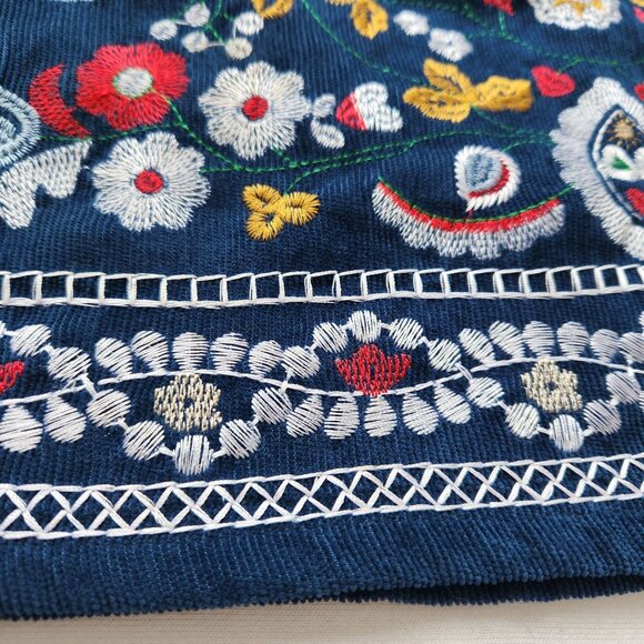 Blue Corduroy Floral Embroidered Skirt Lightweight Boho Prairie Cottagecore Cute - Picture 3 of 9